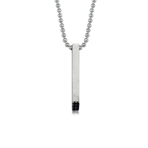 Sterling Silver Vertical Bar Necklaces | Long Bar Pendant for Men | Cubic Zirconia 3D Bar Charm Men & Boys | Long Chain Men Necklace