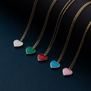 Sterling Silver Heart Necklace, Dainty Heart Necklace, Flower Girl Necklace, Gold Heart Charm, Enameled Heart, Red Heart, Love necklace