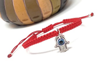 Bracciale Hamsa Mano Di Fatima Regolabile Portafortuna – Amuleto Cabala In Corda Rossa Intrecciata, Gioiello Unisex