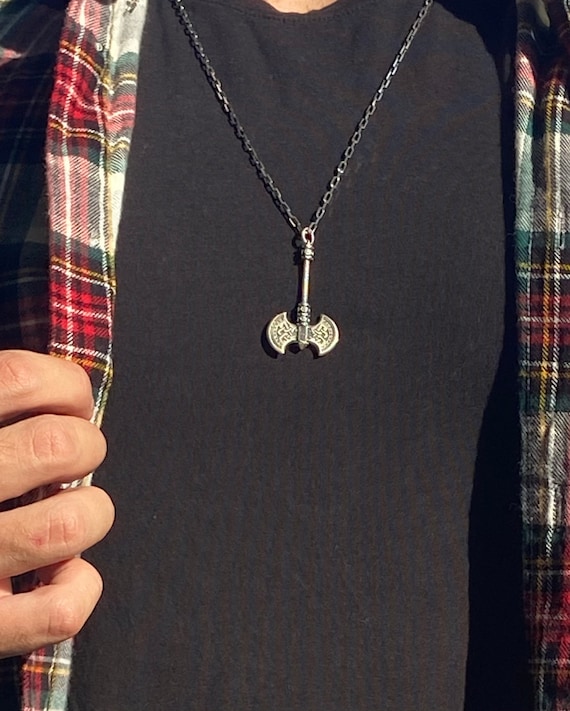 925 K Silver Double Axe Necklace, Mjolnir Necklace ,viking 925 K Silver Double Axe Necklace, Mjolnir Necklace ,viking