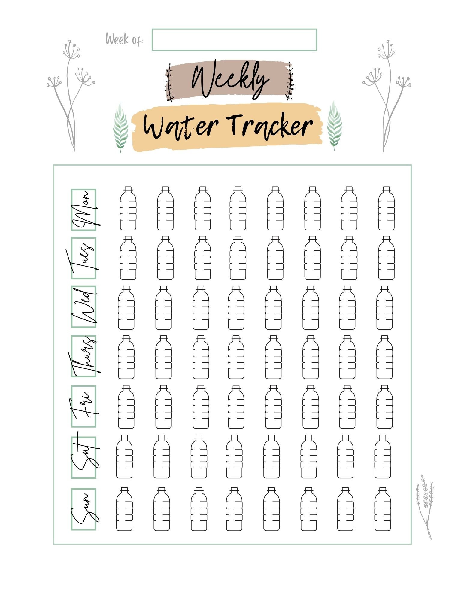 Cute weekly water tracker planner insert printable | Etsy