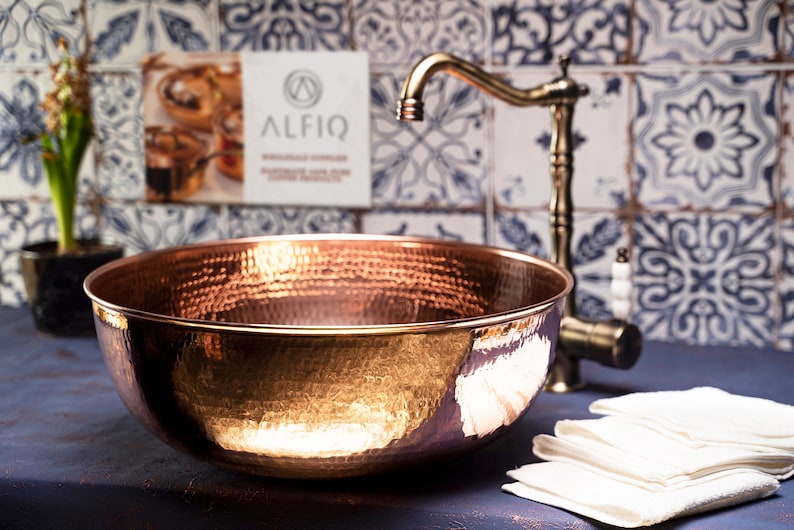 Hammered Solid Copper Vessel Vanity Bathroom Sink| Farmhouse Copper Kitchen Sink| Mid Century Modern Mat Kitchen Sink | Handmade Copper Sink