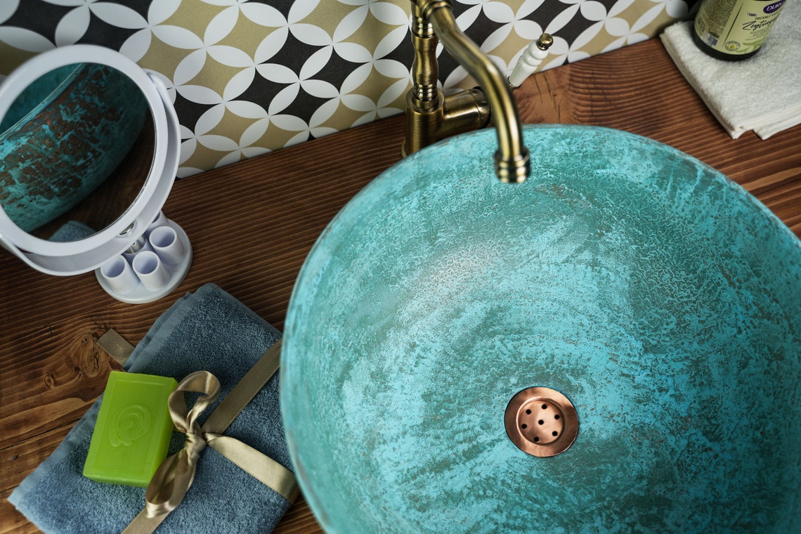 Solid Copper Green Patina Sink Bathroom Handmade Copper Sink Etsy UK