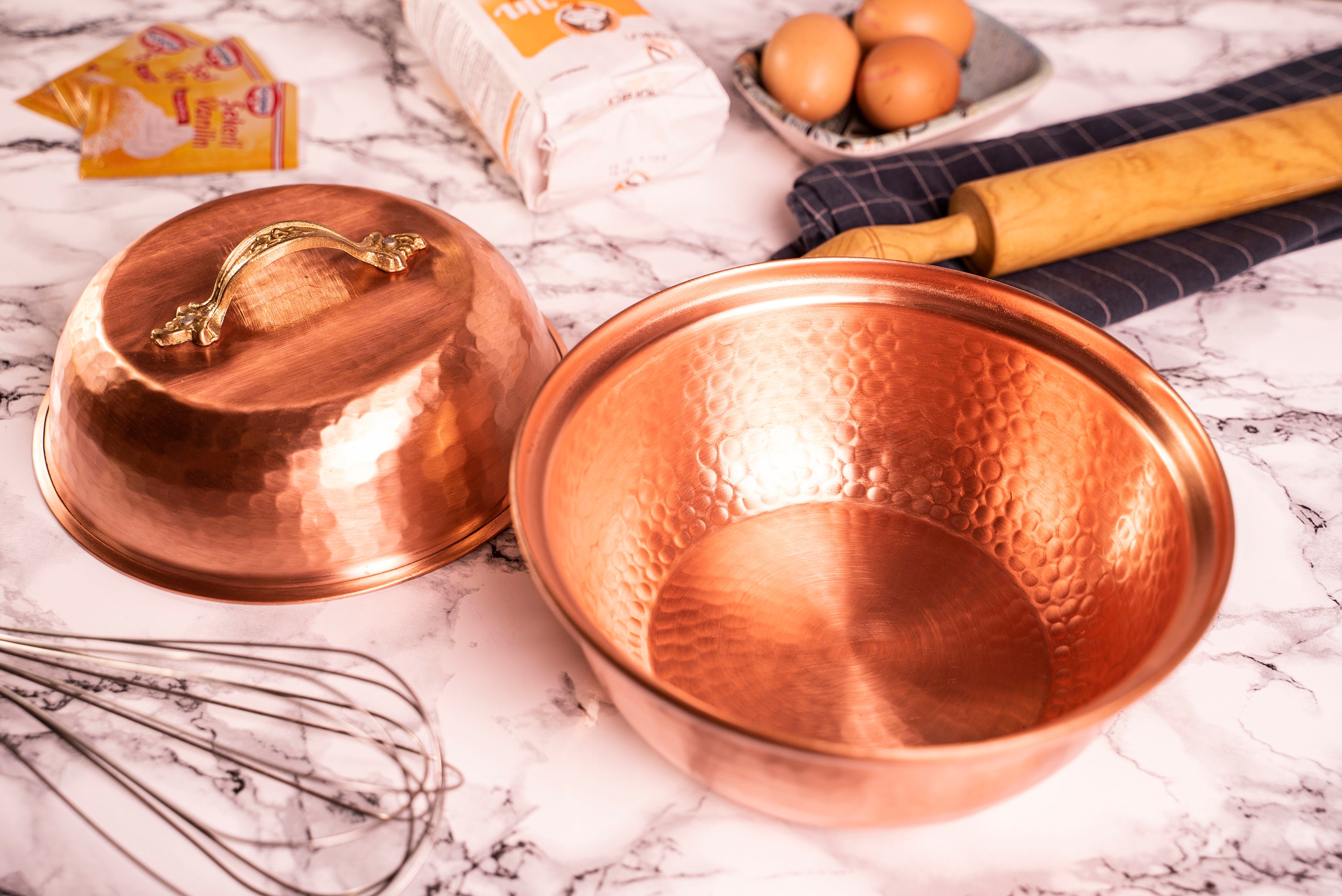 Copper Mixing Bowl With Lid 12 Diameter Solid Copper Beating Bowl