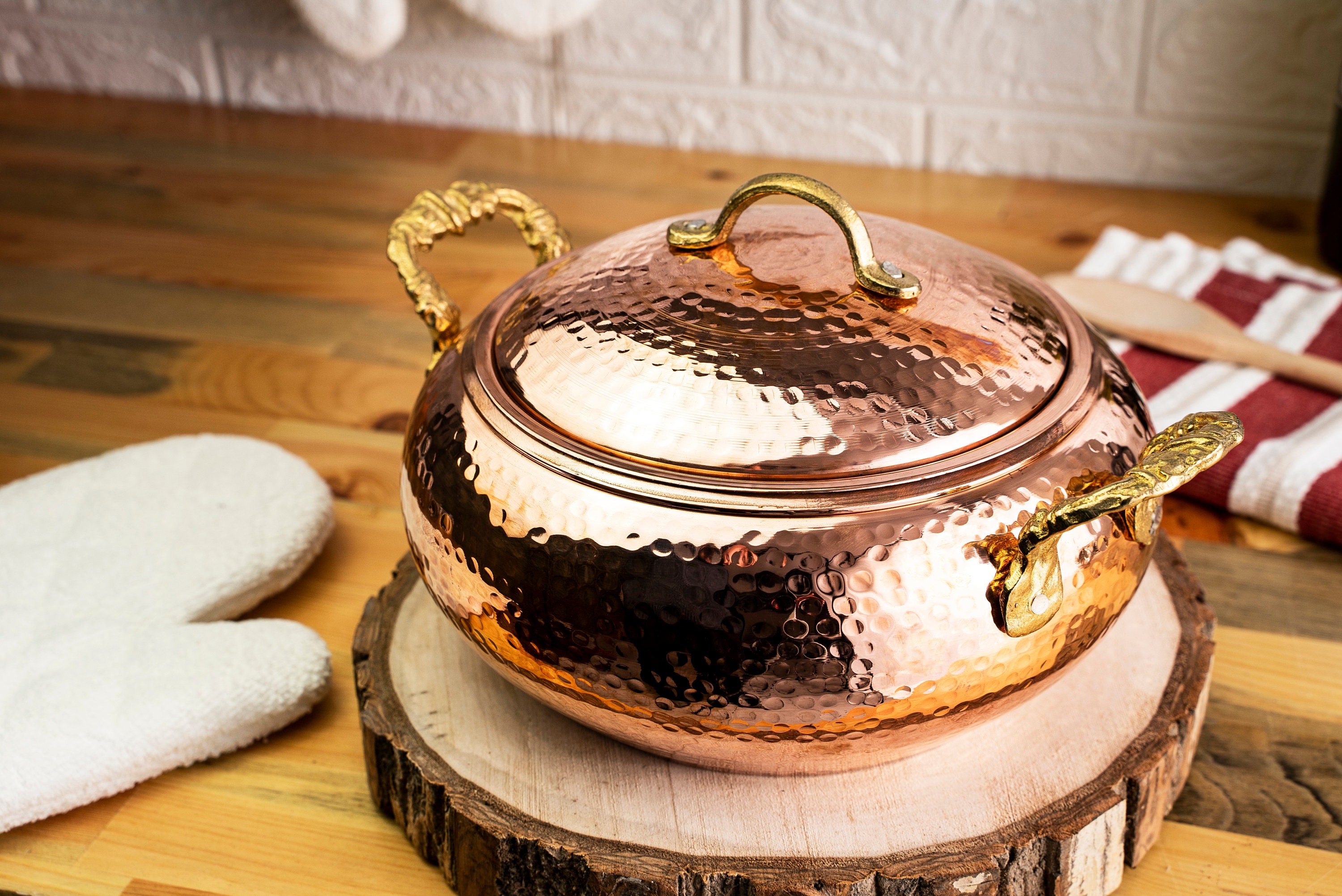 *Marushin Copperware Round Steak Cover Pure Copper 27cm Brass Handle