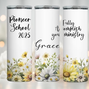 Jw custom flower field pioneer school travel tumbler gift for sisters mug for girl jw spanish escuela