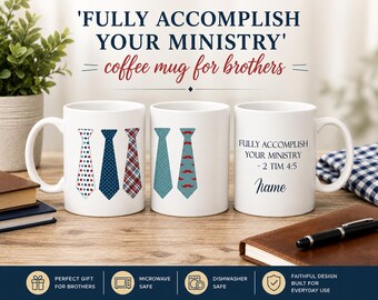 jw tie coffee cup for brothers, 2 timothy 4:5, jw pioneer school mug for brothers, jw gift for elders, jw coffee mug