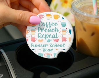 JW Pioneer School Gift Set | Car Coasters | Fully Accomplish Your Ministry | Floral & Coffee Designs