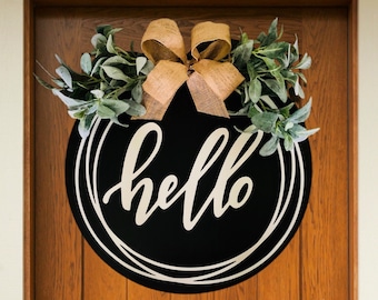Round Hello Door Sign - Etsy