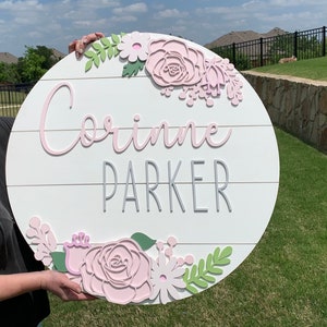 Floral SVG, Nursery Round svg, Glowforge, CNC, Roses svg, Botanical Cut File, Nursery Sign svg, Round Sign Design, Name Sign svg, Digital
