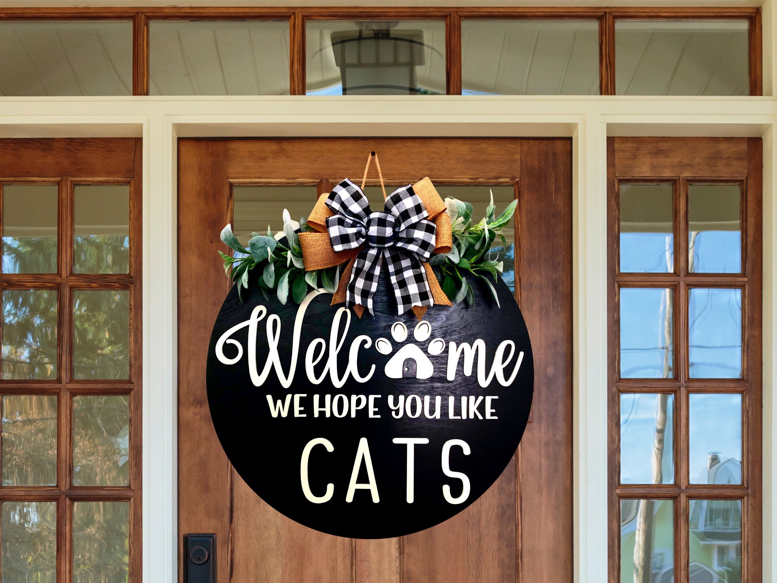 Povanjer Cartello per Porta del Gatto, Spero Che Ti piaccia Cartello dei Gatti | Targa di Benvenuto per Gatti in Legno - Cartello Rustico in Legno, Decorazioni per la casa colonica, per