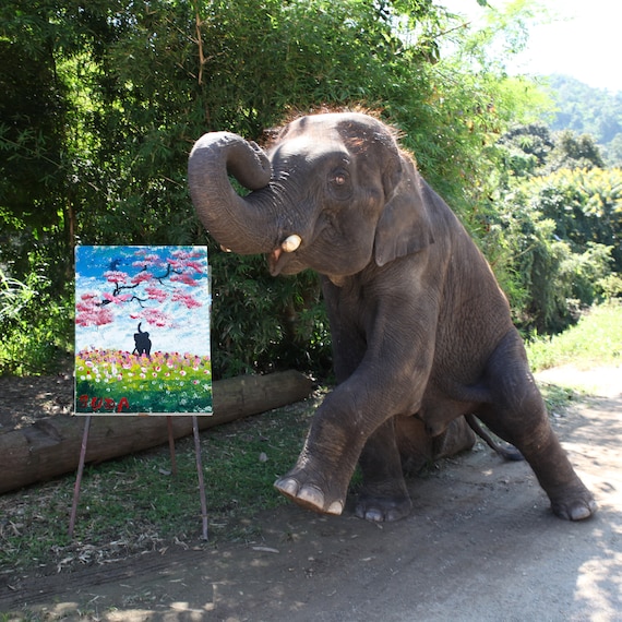 Painting made by Elephant Suda in Thailand Acrylic Painting Etsy