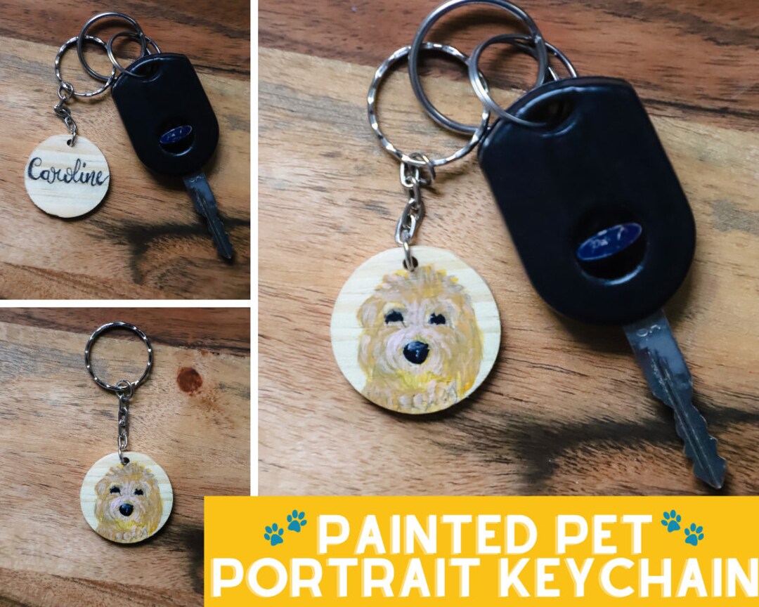 Custom Pet Portrait Keychain Pet Keychain Hand Painted Pet Etsy