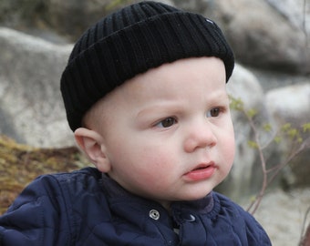 Baby Fisherman Beanie - Black. Toddlers Beanie. Baby Beanie Hat