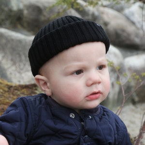 Baby Fisherman Beanie Black. Toddlers Beanie. Baby Beanie Hat Black