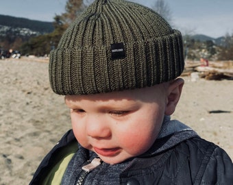 Baby Fisherman Beanie - Army Green. Toddlers Beanie. Baby Beanie Hat