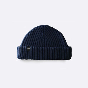 Black Fisherman Beanie. Merino Wool Fisherman Beanie. Watch Cap. Short Beanie image 5