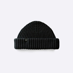 Mustard Yellow Fisherman Beanie. Merino Wool Ribbed Fisherman Beanie. Watch Cap Black