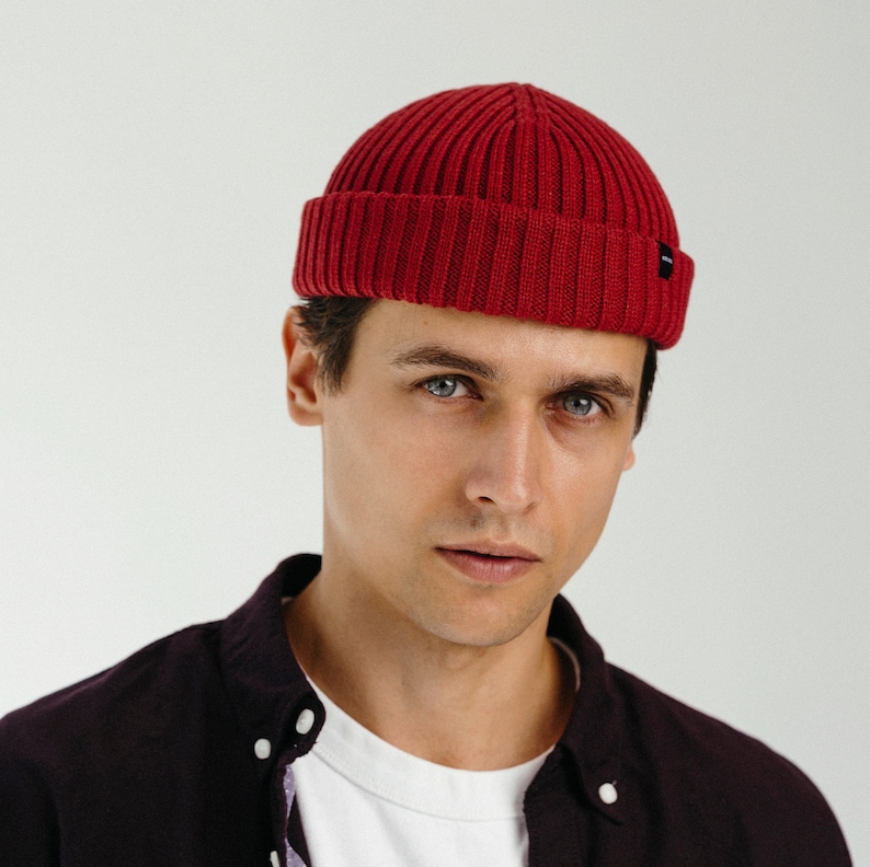 Wine Red Fisherman Beanie. Merino Wool Ribbed Fisherman | Etsy