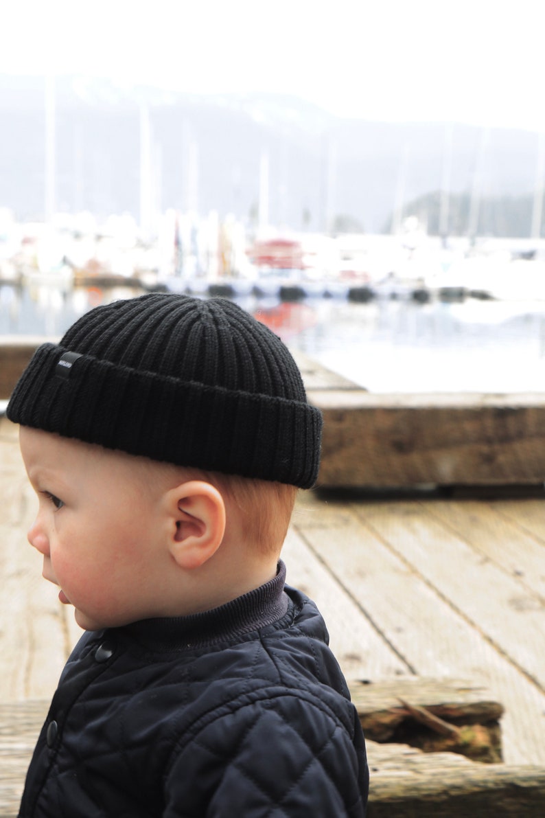 Baby Fisherman Beanie Black. Toddlers Beanie. Baby Beanie Hat image 2