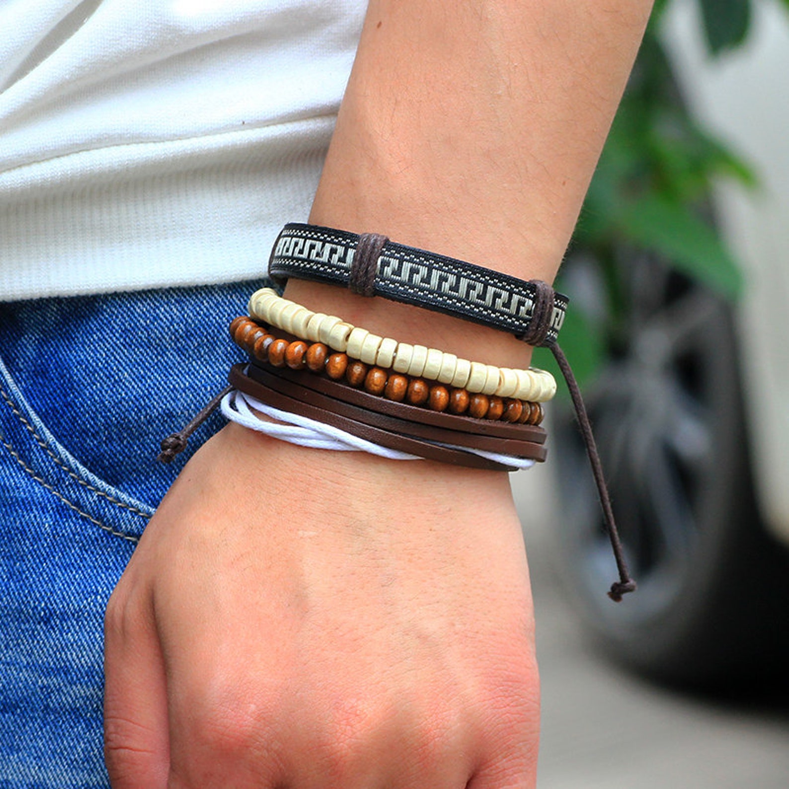 Mens Braided Hemp Rope Leather Bracelet Men's Leather Etsy