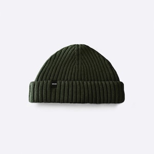 Mustard Yellow Fisherman Beanie. Merino Wool Ribbed Fisherman Beanie. Watch Cap Green