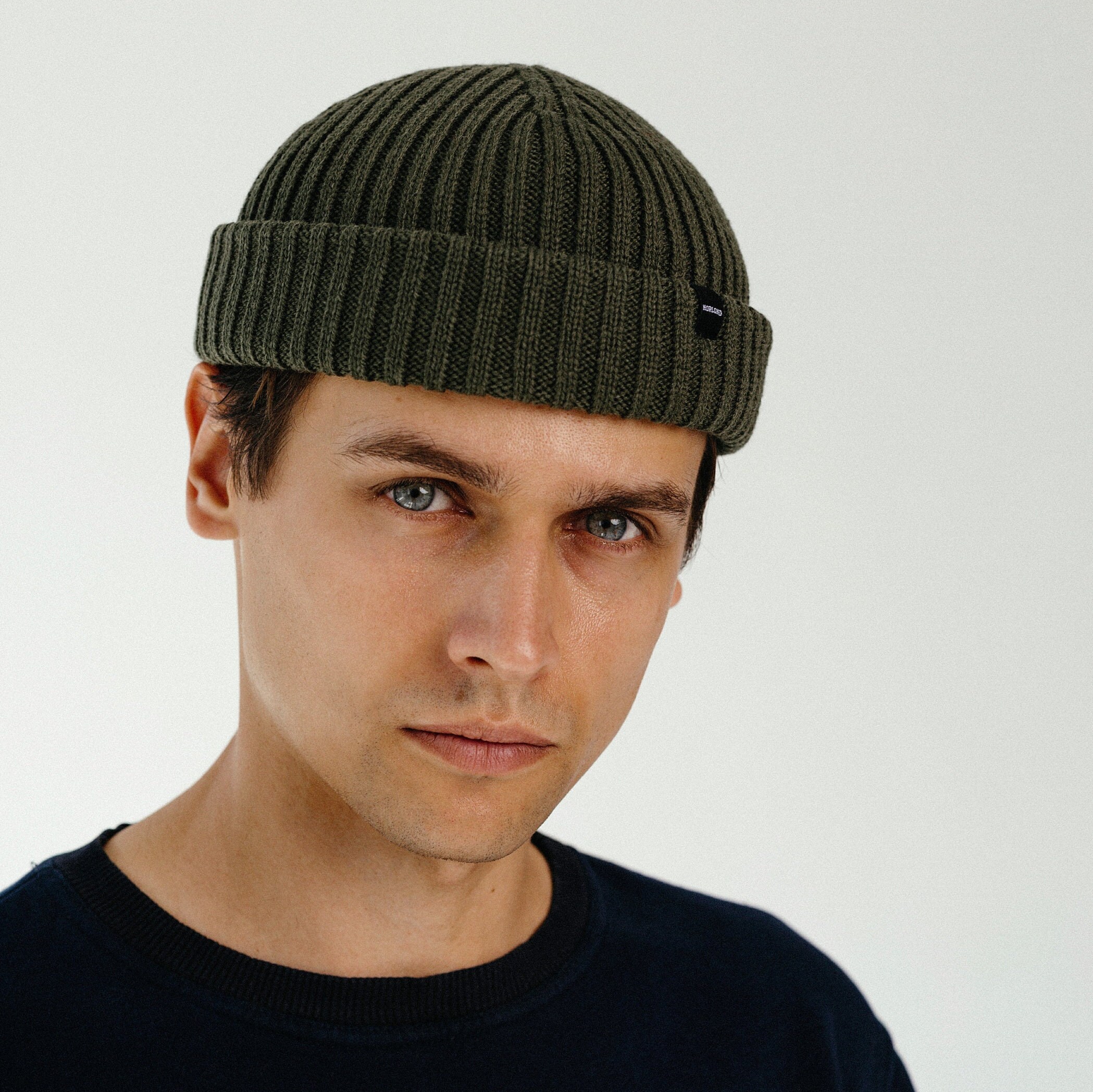 Army Green Fisherman Beanie. Merino 