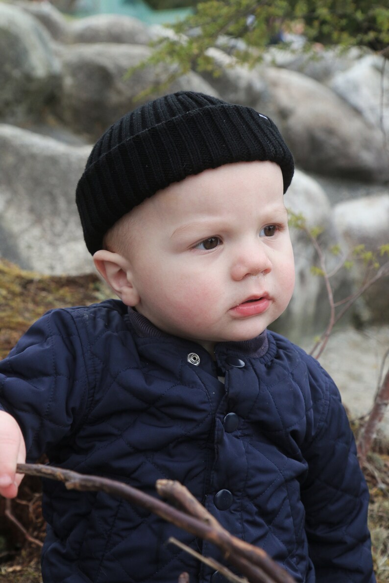 Baby Fisherman Beanie Black. Toddlers Beanie. Baby Beanie Hat Black