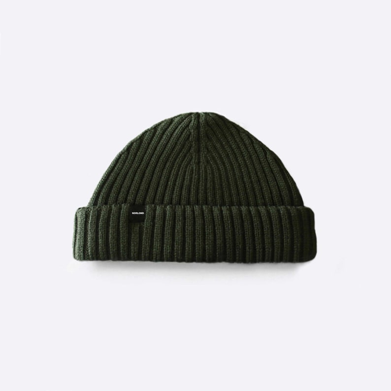 Black Fisherman Beanie. Merino Wool Fisherman Beanie. Watch Cap. Short Beanie Green