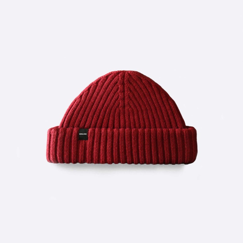 Mustard Yellow Fisherman Beanie. Merino Wool Ribbed Fisherman Beanie. Watch Cap Red