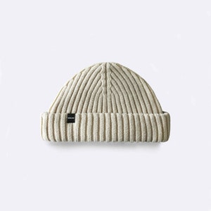 Mustard Yellow Fisherman Beanie. Merino Wool Ribbed Fisherman Beanie. Watch Cap Beige