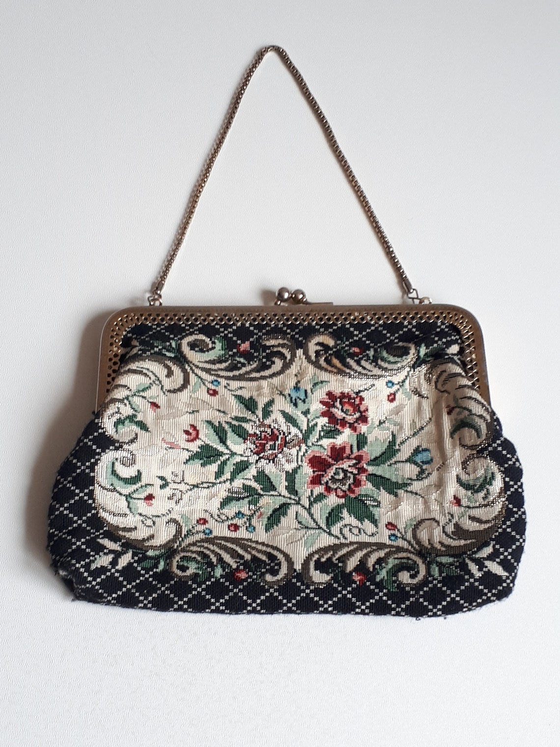 Vintage tapestry women's handbag of the last century | Etsy