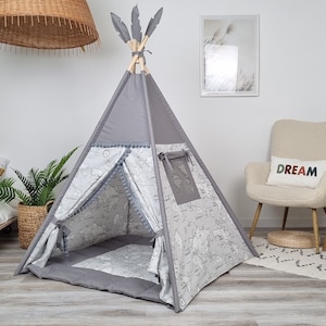 Teepee for Kids | Gray Playhouse Teepee Tent | Indoor Playzone with Neutral Print | Kids Playhouse for Boys & Girls