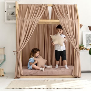 LINEN Montessori house bed curtains | Canopy, Linen curtains, Nursery decor, Home decor, Linen bed curtains,  Toddler bed canopy
