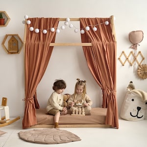 Montessori bed canopy, canopy bed curtains , toddler bed canopy, ikea toddler bed cover , House bed muslin cover Montessori house bed canopy