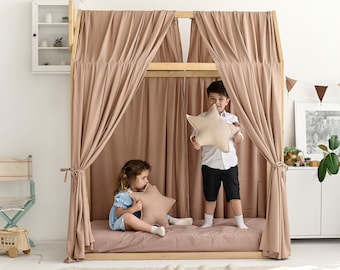 LINEN Montessori house bed curtains | Canopy, Linen curtains, Nursery decor, Home decor, Linen bed curtains,  Toddler bed canopy