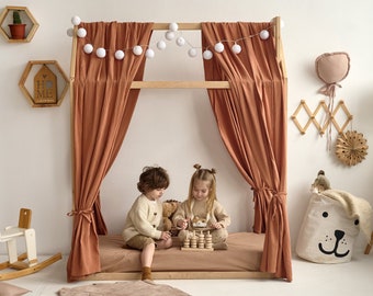Dosel de cama Montessori, cortinas para cama con dosel, dosel para cama infantil, funda para cama infantil de Ikea, funda de muselina para cama de casa, dosel para cama de casa Montessori