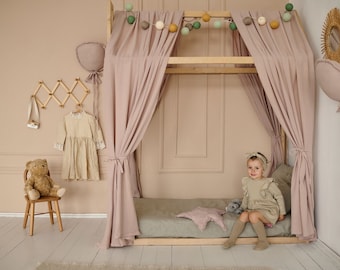 Montessori house bed curtains, canopy bed curtains, house bed curtains, House bed  cover, Montessori baldachin