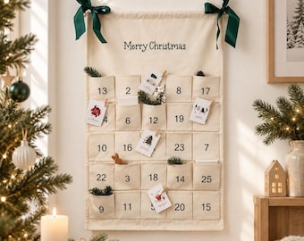 Personalized Advent Calendar with Name | Fabric Christmas Countdown for Kids