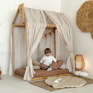 Baldacchino per letto a baldacchino a quadretti per bambini – Tende a baldacchino Montessori per una cameretta accogliente ed elegante