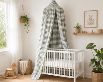 Gingham Cotton Bed Canopy for Crib or Toddler Bed, Nursery Decor