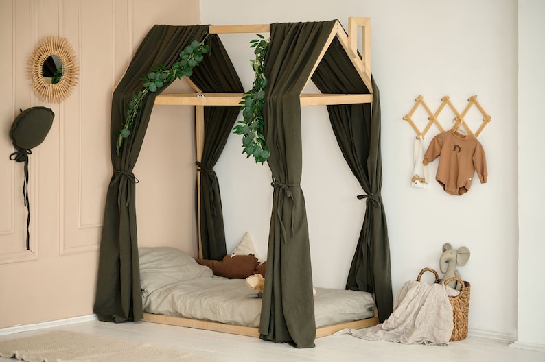 Montessori Bed Canopy Dark Green Muslin Canopy for Etsy