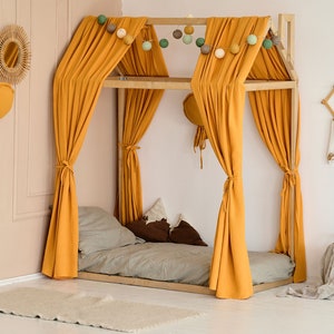 Montessori bed canopy Muslin curtain for toddlers' house bed, toddler bed canopy, House bed  cover, Montessori house bed canopy