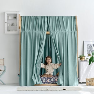 LINEN bed curtains | Canopy, Linen curtains, Nursery decor, Home decor, Linen bed curtains, Montessori house bed canopy, Toddler bed canopy