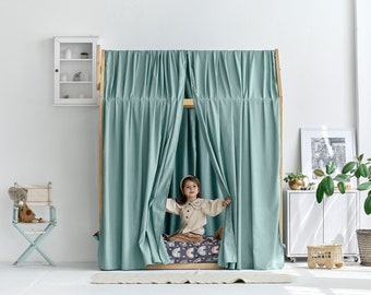 LINEN bed curtains | Canopy, Linen curtains, Nursery decor, Home decor, Linen bed curtains, Montessori house bed canopy, Toddler bed canopy
