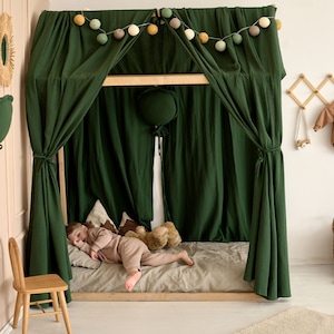 HOUSE BED CANOPY #3 muslin canopy for house bed, toddler bed canopy, House bed muslin cover Twin house bed curtain Montessori bed canopy