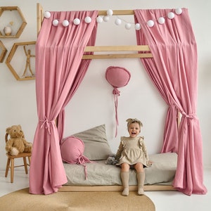 House Bed Curtains | Canopy House Bed Cover | Betthimmel Hausbett | Montessori Canopy Bed Curtains