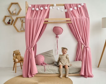 House bed curtains, canopy house bed cover, betthimmel hausbett , canopy bed curtains , Montessori house bed canopy , kura bed curtains
