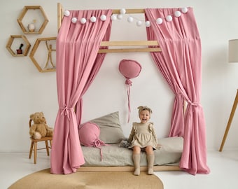 House bed curtains, canopy house bed cover, betthimmel hausbett , canopy bed curtains , Montessori house bed canopy , kura bed curtains