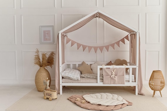 Baldacchino Per Letto In Mussola Con 2 Teli – 135x350 Cm, Rosa, Con Nastri Per Fissaggio Facile, Decorazione Cameretta Per Bambine E Bambini